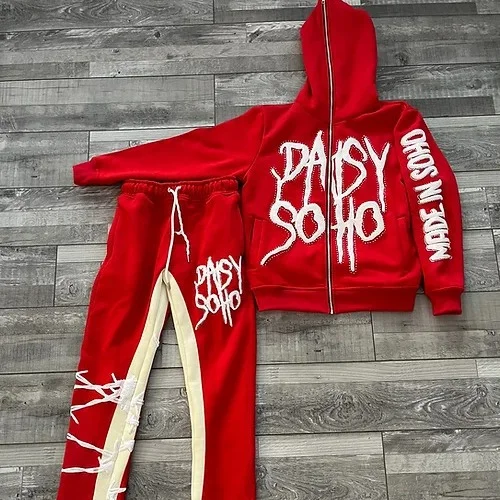 Street Letter Printed Sweatshirt Y2k Hip Hop Rhinestone Full Zipper Sweatshirt at Hiphopee