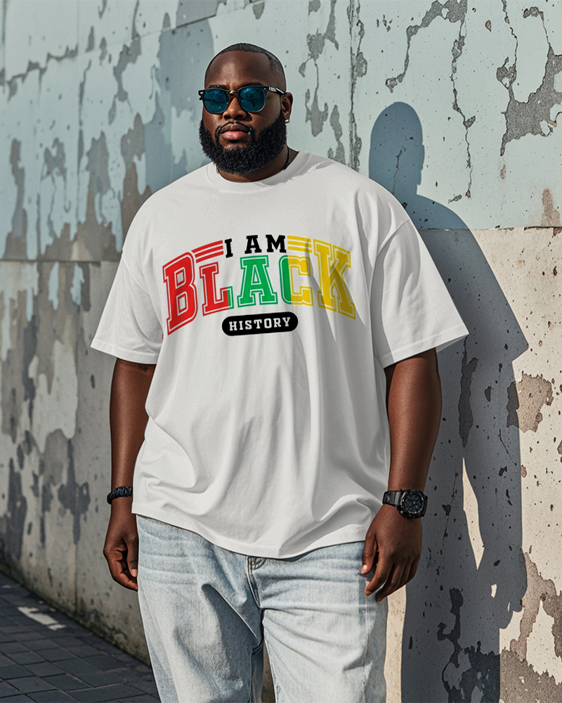 Men's Plus Size Black History Month Printed Round Neck Short Sleeve T-shirt