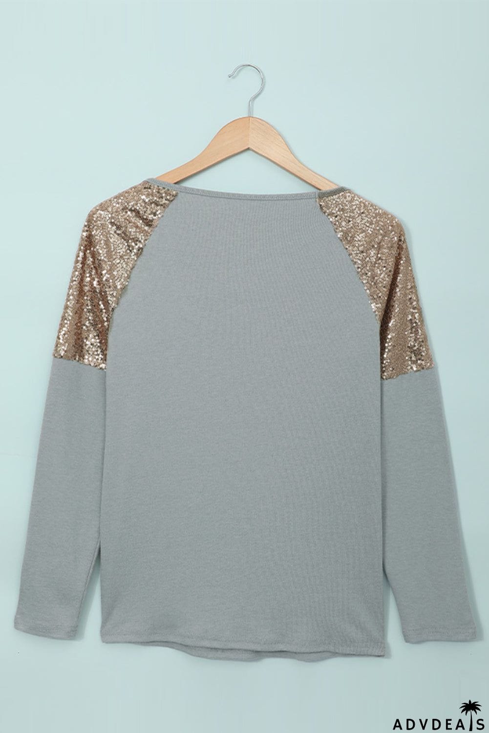 Sequin Shoulder Long Sleeve Top