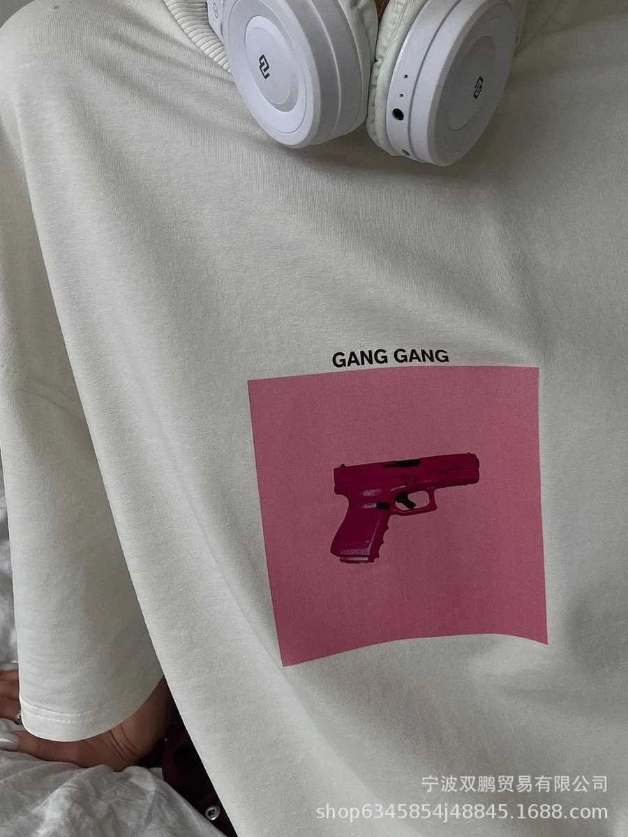 Athvotar Athvotar Ins Wind Printing T-Shirts For Women's Summer New Loose Round-Neck Cotton Short-Sleeved Top