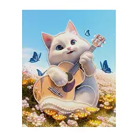 Guitar Playing White Cat - Pearls Painting