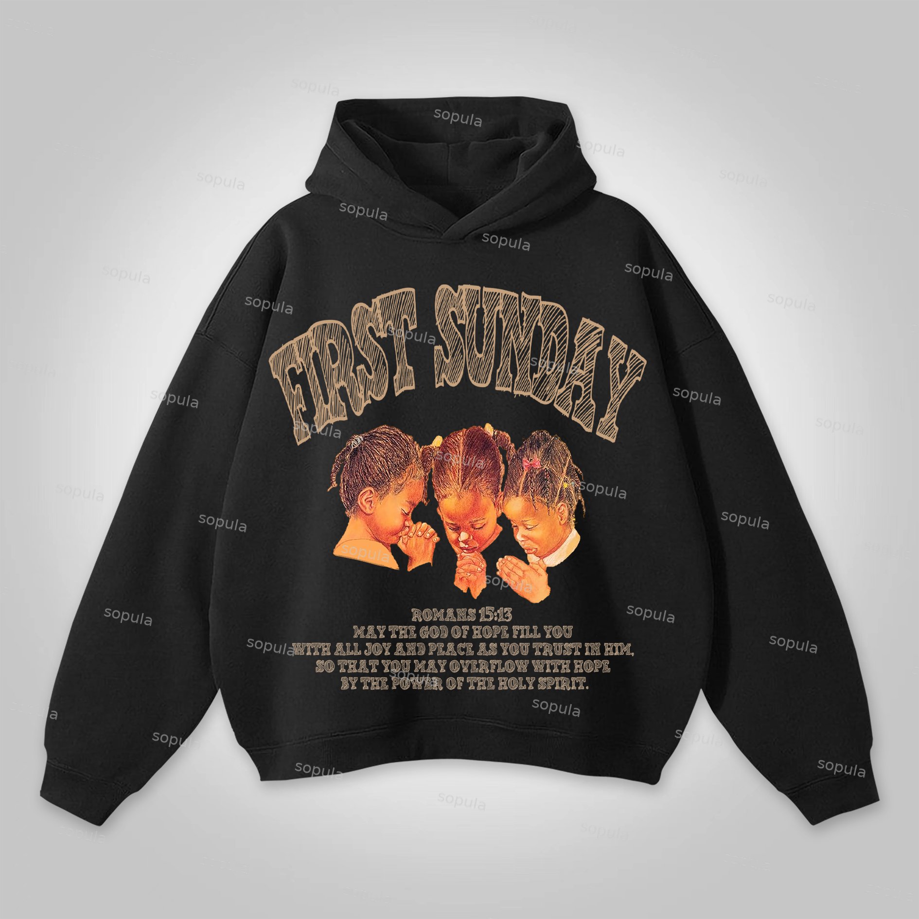 Sopula Retro First Sunday Faith Bible Graphic Hoodie - Sopula ｜Premium Graphic Tees & Graphic Streetwear