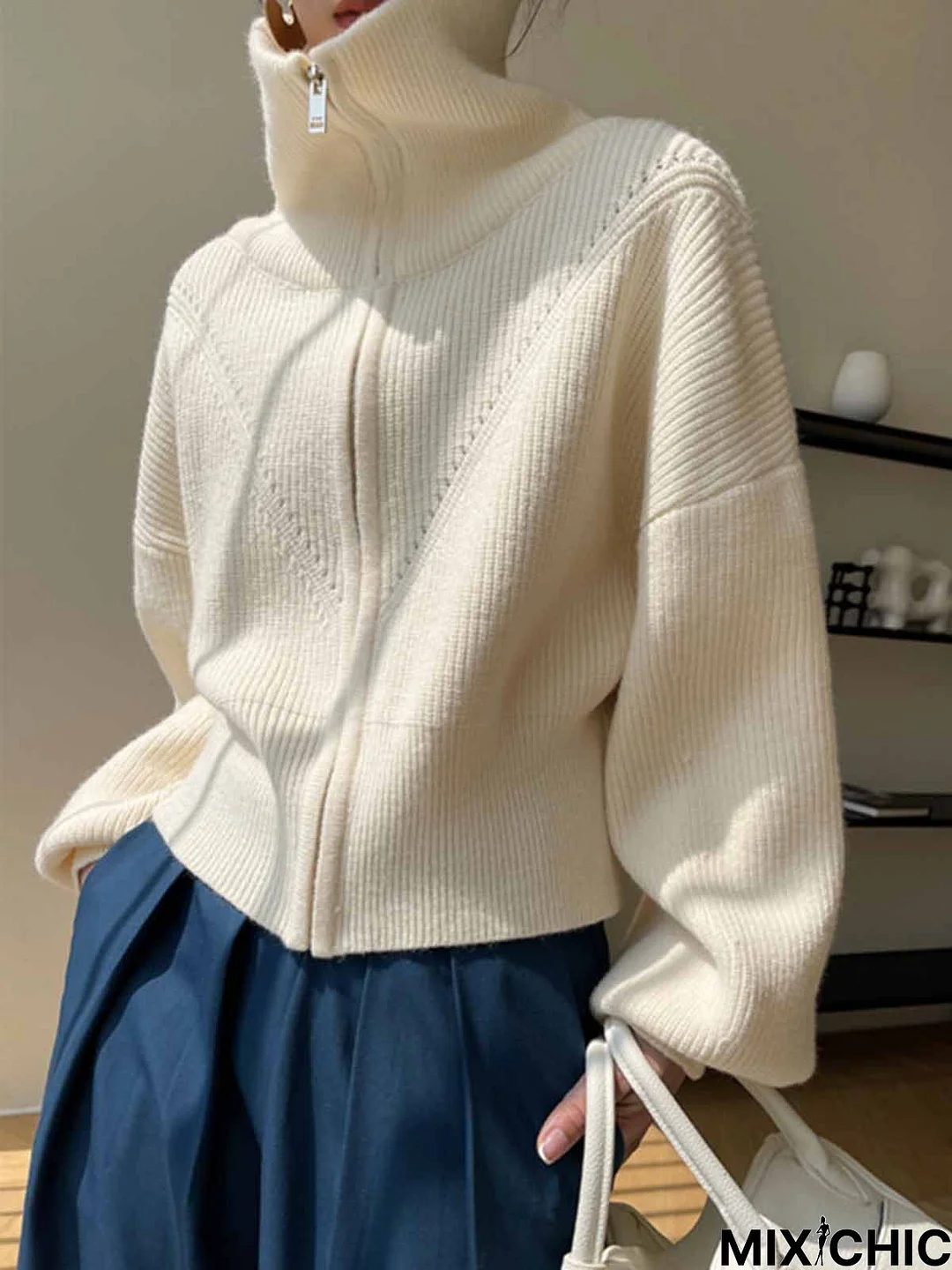 Turtleneck Long sleeve Plain Simple Loose Sweater Coat