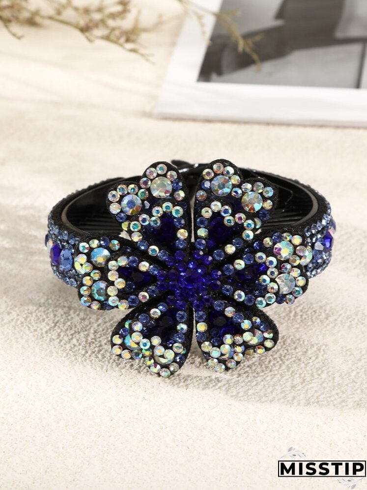 Rhinestone Flower Decor Banana Clip