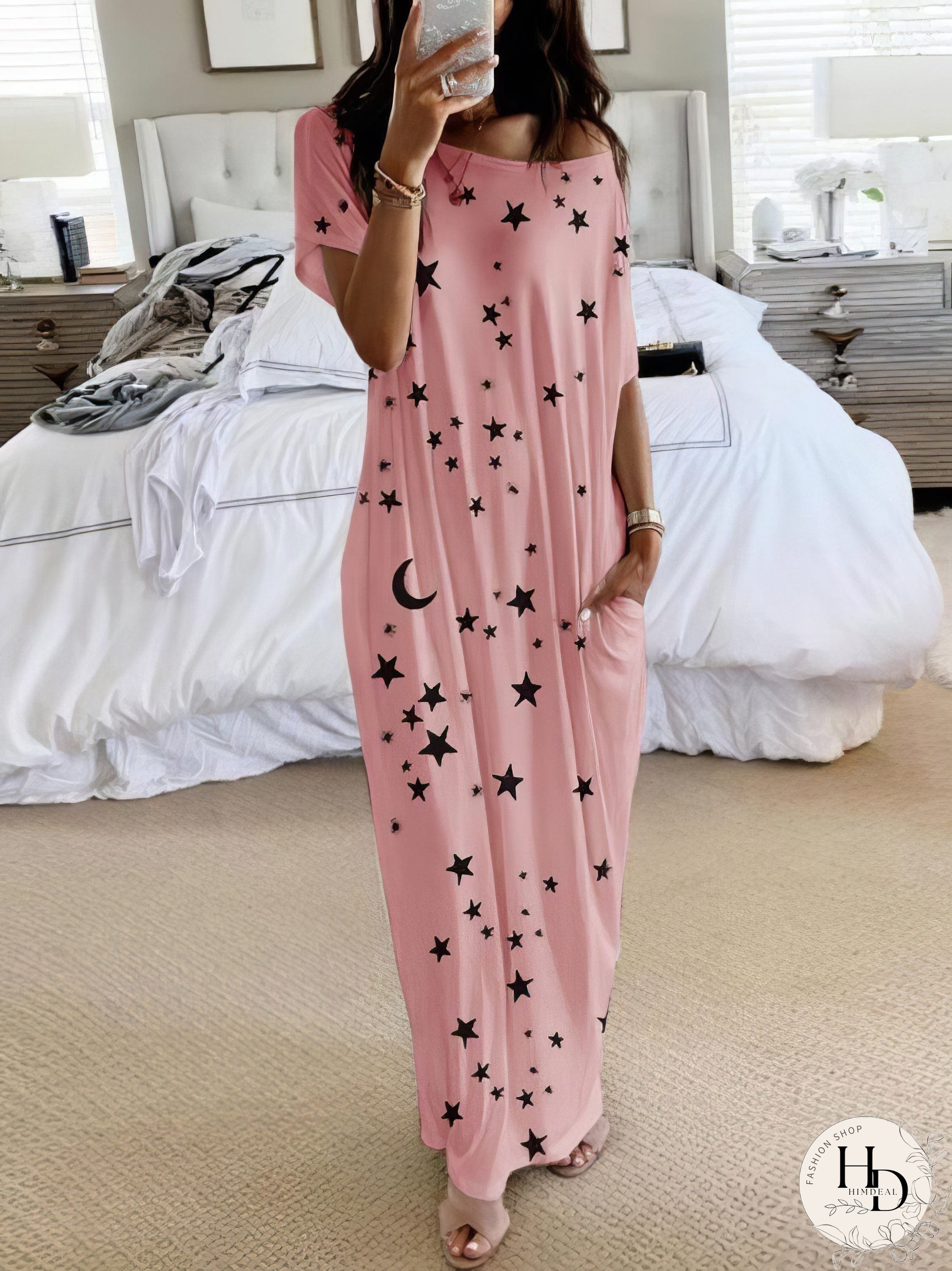 Starry Night Short Sleeve Maxi Dress