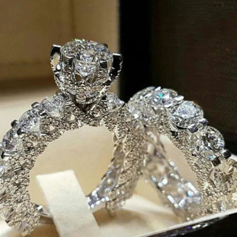 Everlasting Zircon Bejeweled Engagement and Wedding Rings Set