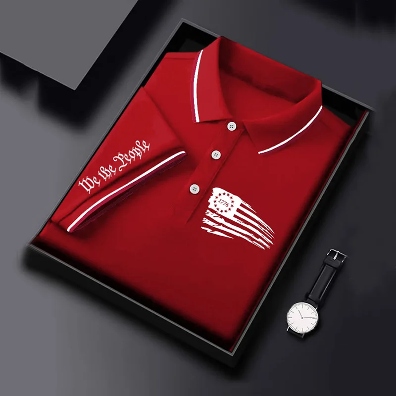 Men's Independence Day Flag 1776 Print Polo Shirt