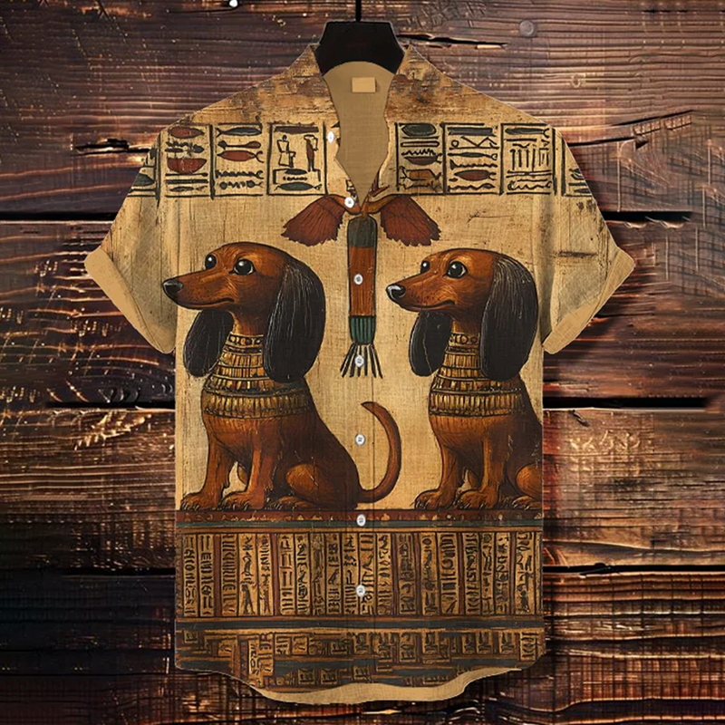 Men's  Retro Dachshund Egypt Tribe Art Print Short Sleeve Shirt