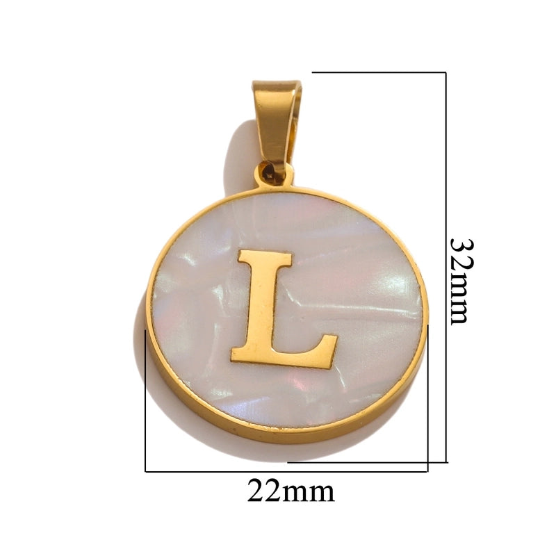 5 Pcs/package Minimalist Round Letter Stainless Steel Plating Inlay Pendant Jewelry Accessories