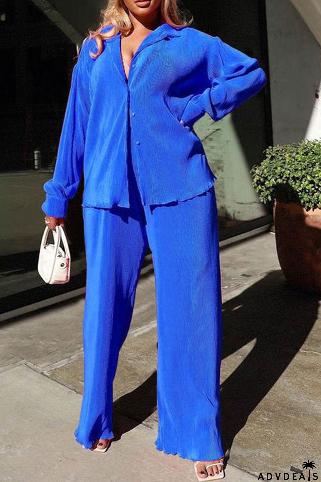 Pleated Shirt Long Pants Suits