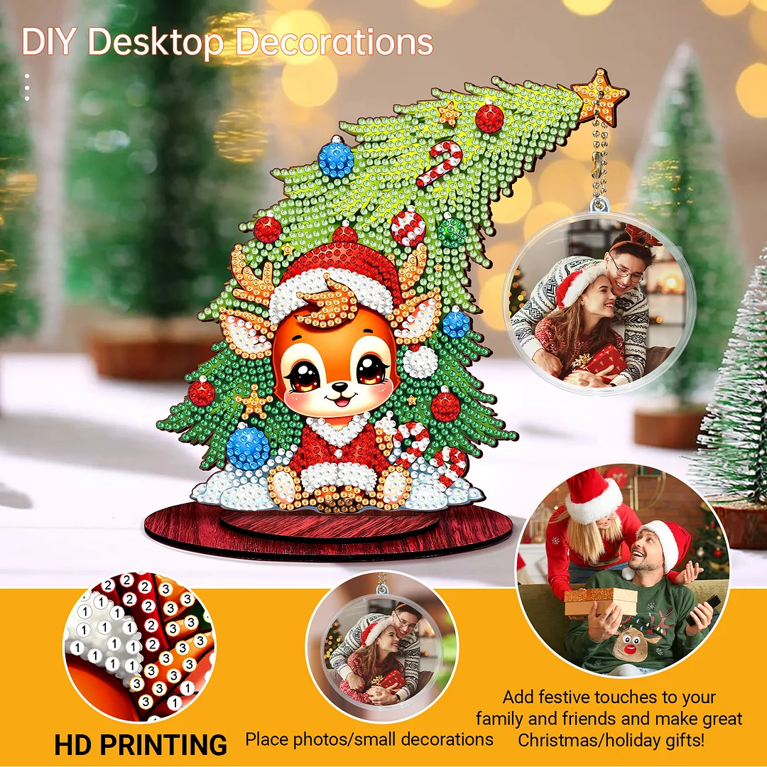 Photo Christmas Tree 5D DIY Diamond Art Tabletop Wood Decorations Ornament Kits