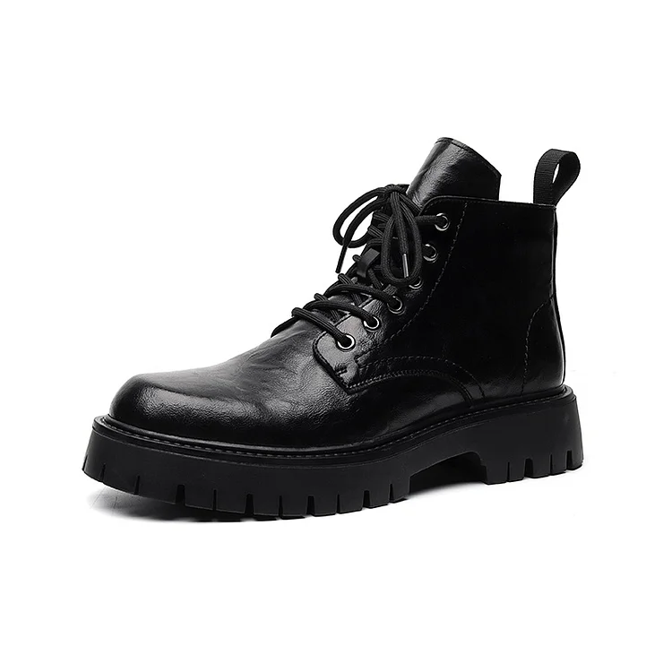 Kakacloud New Fashion Lace Up Casual Mens Boots Mens Thick Sole Ankle Boots Trendy Comfortable Mens Classic Black/Brown Motorcycle Boots