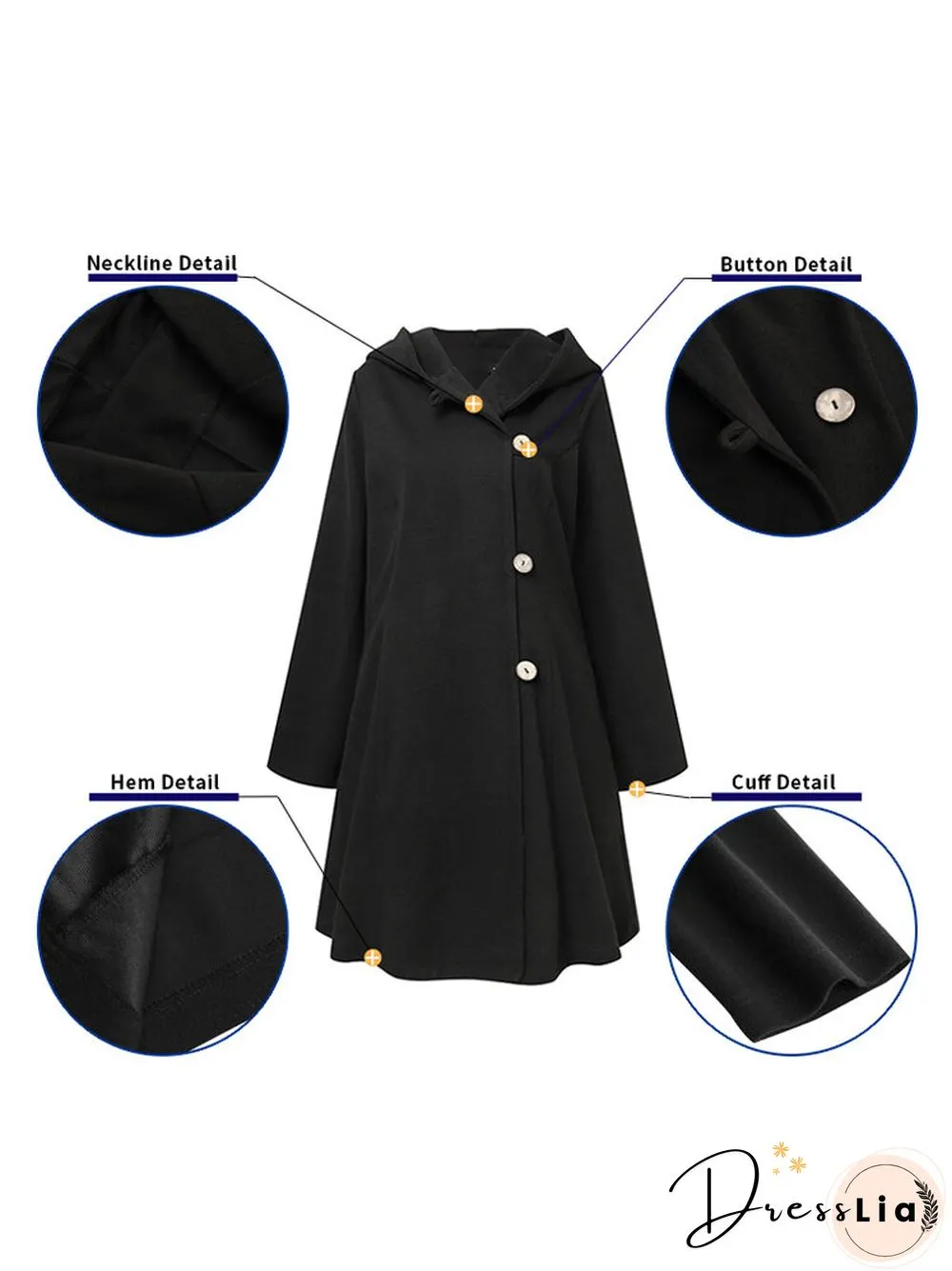 Solid Color Long Sleeves Hooded Warm Coat With Pocket For Women