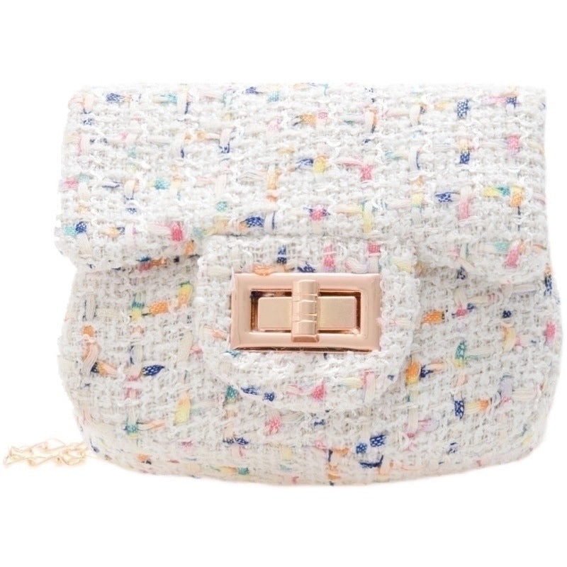 Girl’s Small Cotton And Linen Solid Color Fashion Square Flip Cover Crossbody Bag