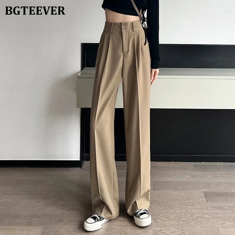 Churchf Spring Double Button Women Wide Leg Suit Pants Casual High ...