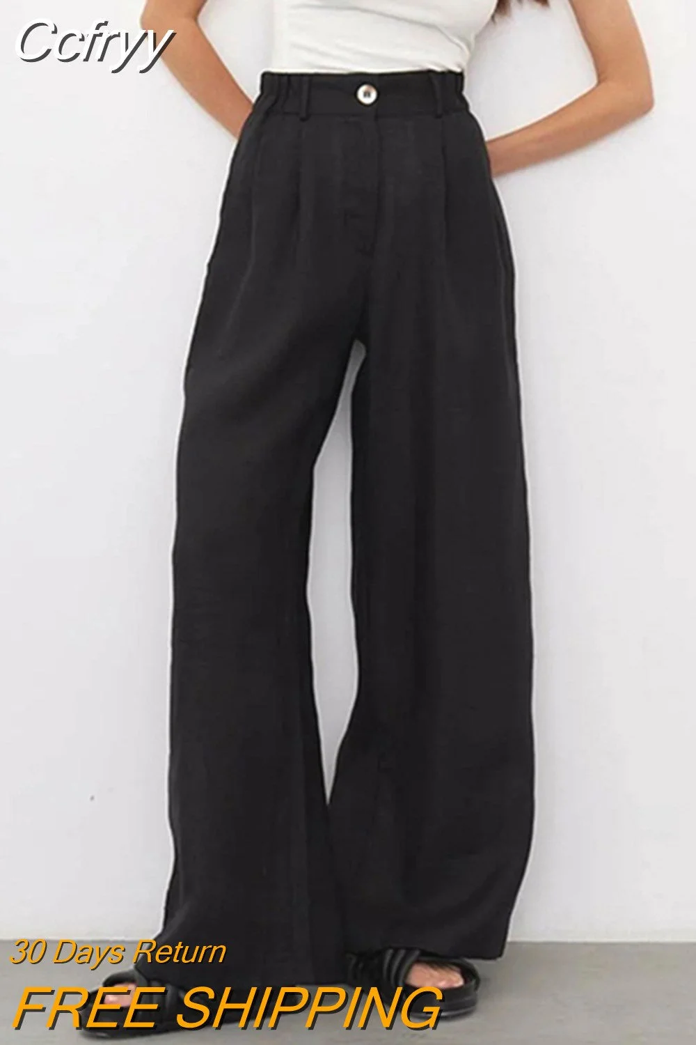 huibahe Summer Solid Cotton Pants Women 2023 Elegant High Waist Office Lady Black Trousers Fashion Brown Pleated Wide Leg Pants
