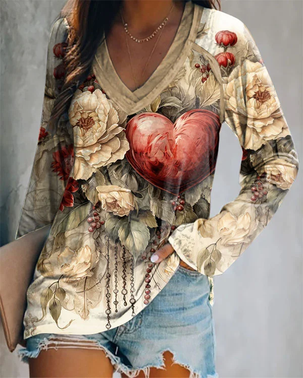 Retro Chic V-Neck Top for Valentine’s Day