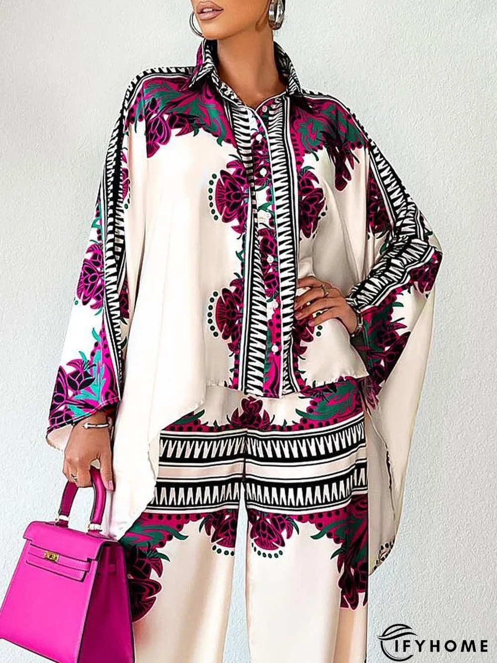 Elegant Shirt Collar Loose Floral Long Sleeve Blouse | IFYHOME