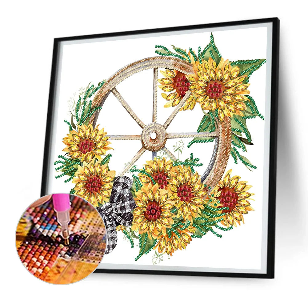 Special Shape Diamond Painting 30*30cm - Sunflower Wheels