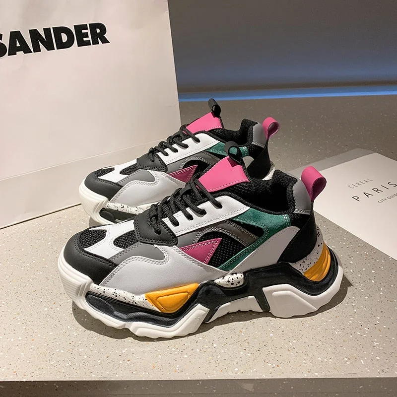 Fashion Women Chunky Sneakers Height Increasing Thick Bottom Women's Casual Shoes Designer Ladies White Black Dad Sport Shoes