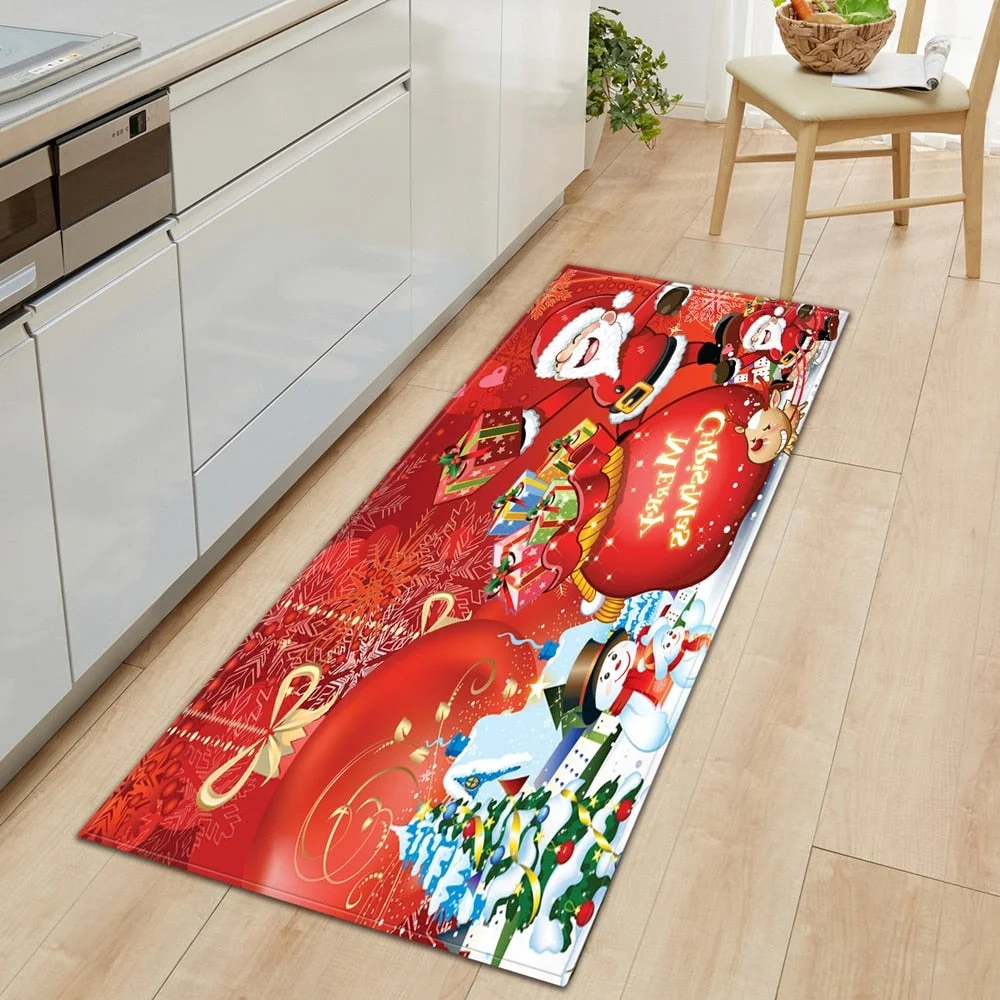 Christmas Kitchen Mat Rectangle Entrance Doormat Bedroom Home Floor Decoration Living Room Carpet Hallway Bathroom Anti-slip Rug