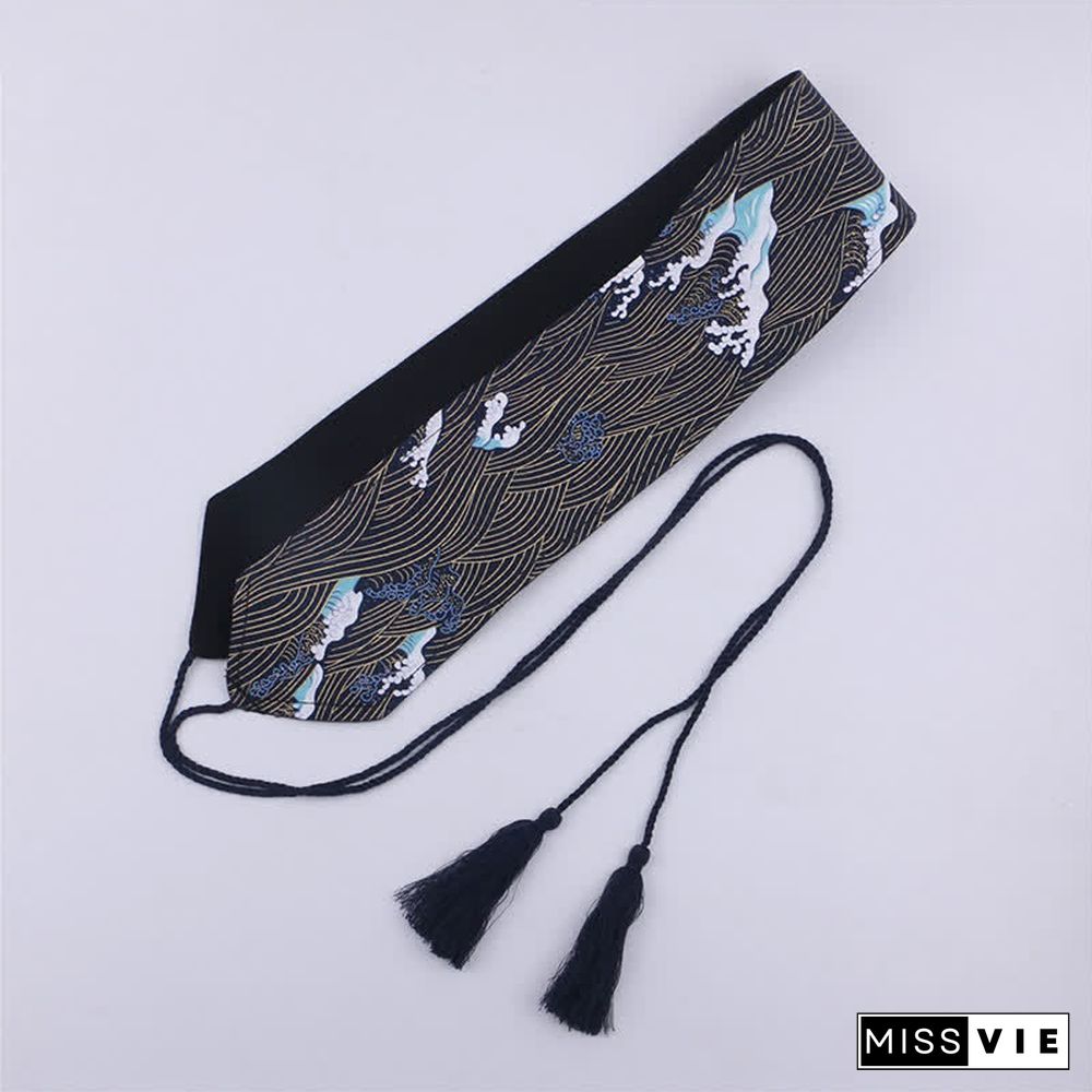Vintage Print Tassel Lace Up Hanfu Waistband