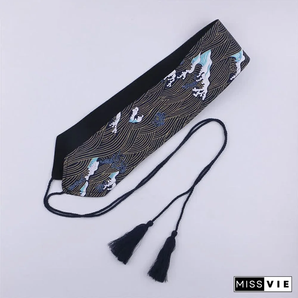 Vintage Print Tassel Lace Up Hanfu Waistband