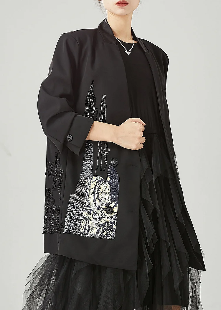 Fashion Black Original Design Patchwork Spandex Coats Spring