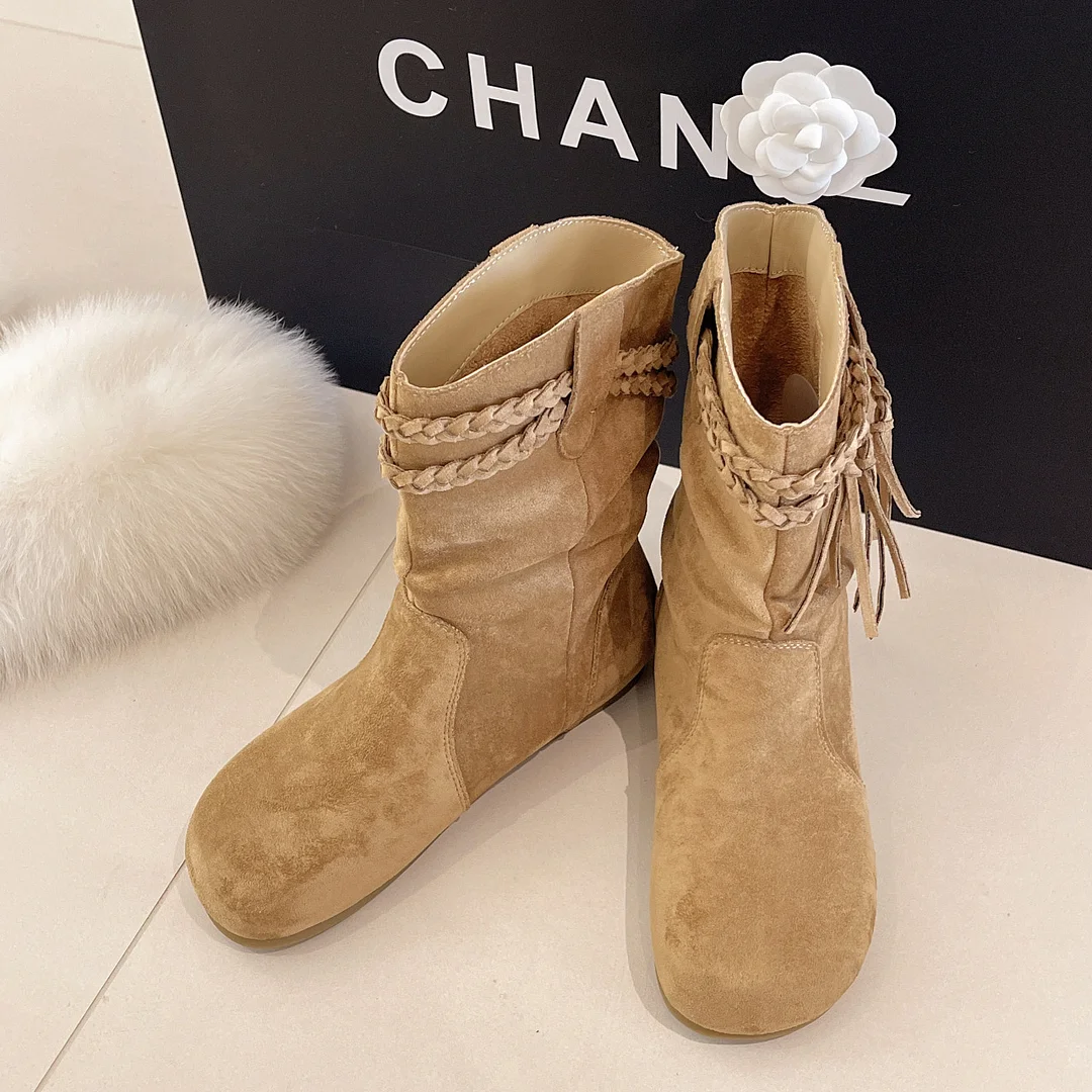 Yyvonne Autumn And Winter New Large-Size Increase Retro Tumu Pile Small Short Boots Girl Folded Martin Boots