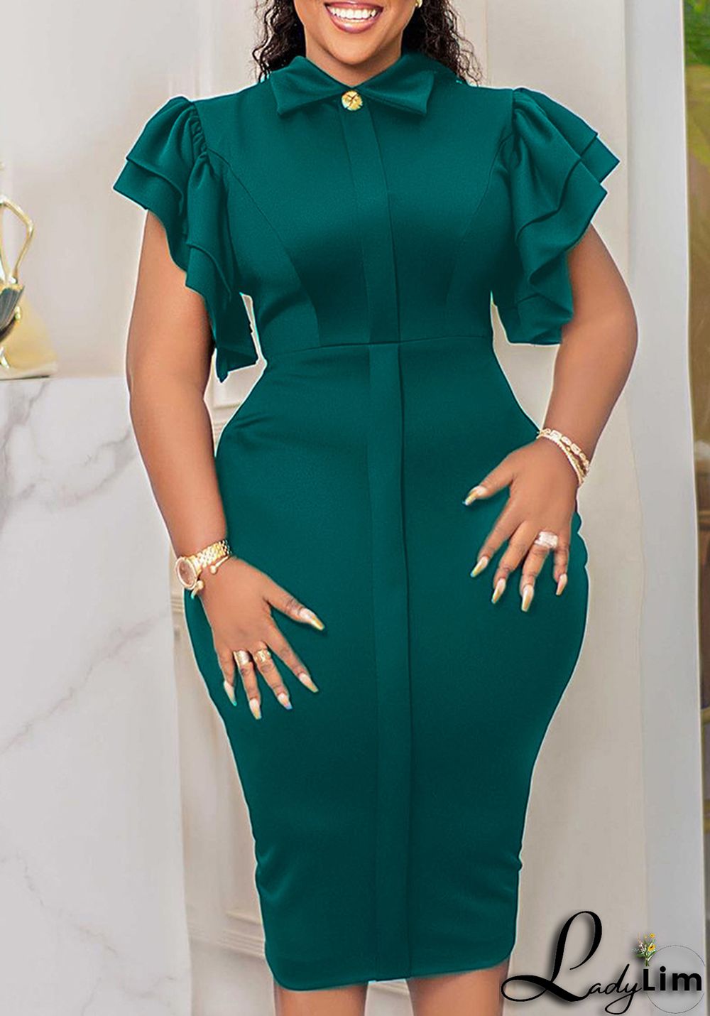 Plus Size African Women Summer Elegant Ruffle Bodycon Dress