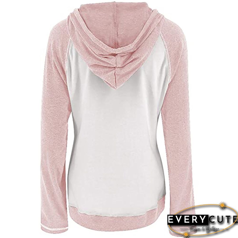 Pink Contrast Drawstring Long Sleeve Hoodie
