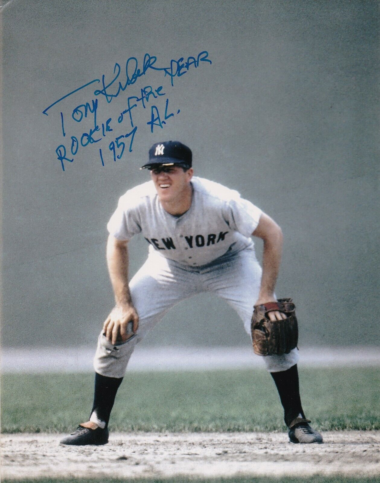 TONY KUBEK NEW YORK YANKEES ROOKIE OF THE YEAR 1957 AL ACTION SIGNED 8x10