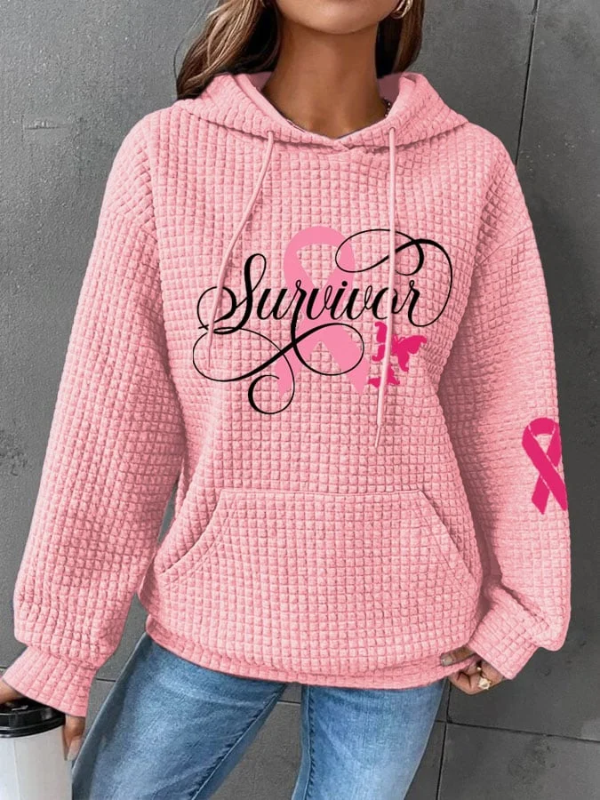 Women's Breast Cancer Ribbon Survivor Waffle Hoodie socialshop