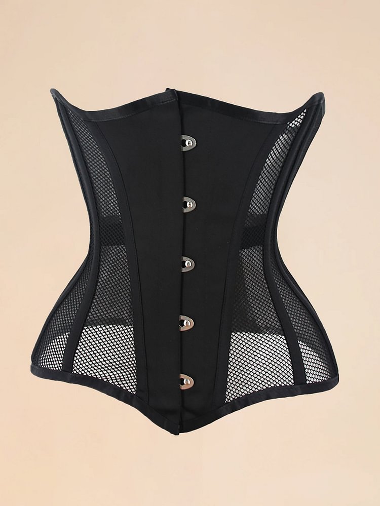 Vintage Black Mesh Breathable Fishbone Waspie Corset