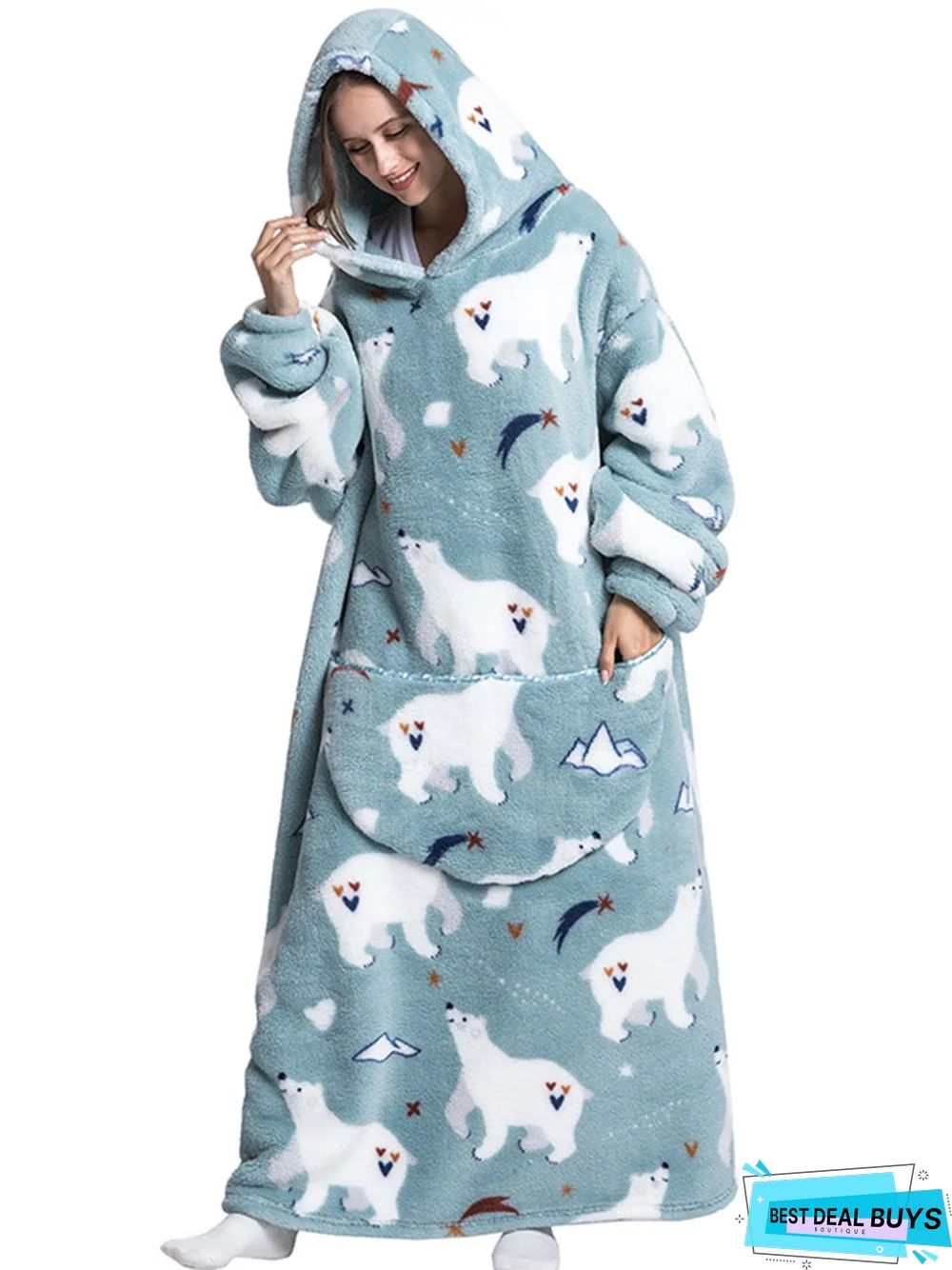 Lazy Blanket Big Pocket Extended Hoodie Home Pajamas Plus Size
