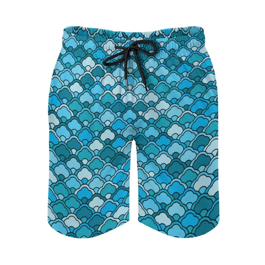 Blue Waves Pattern Men's Beach Shorts Swim Trunks Summer Board Shorts Quick Dry Beach Short with Pockets