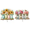 (US Local)Wooden Sunflower Diamond Painting Hook Rail with 3 Hooks for Home Decor