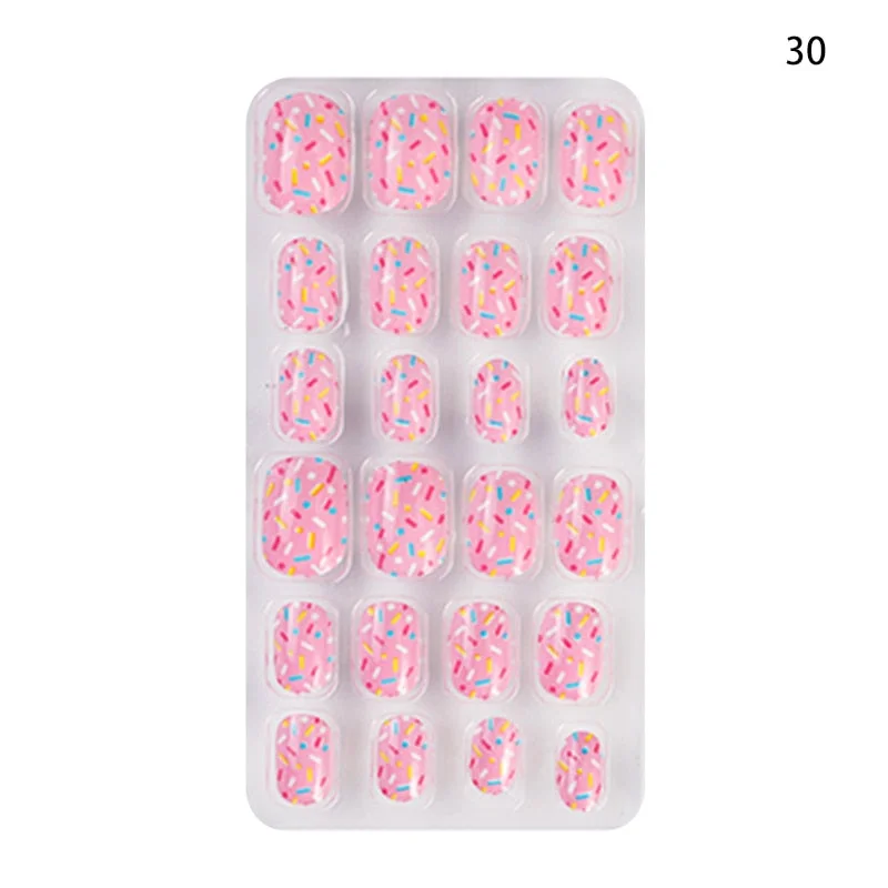 24PCS/box Children/adult Cartoon Candy Fake Nails Full Coverage Self-adhesive Nail Polish Cute Girl Manicure Decoration CL02