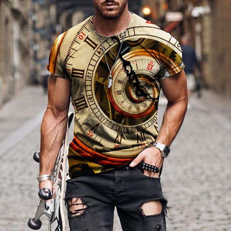 3D Graphic Short Sleeve Shirts Clock And Watch
