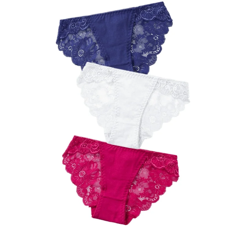 3pcs Exotic Apparel Sexy Panties Lace Briefs Women Low-Rise Solid Panty Underwear Sexy Women Lace Breathable Hip-lift Underpants