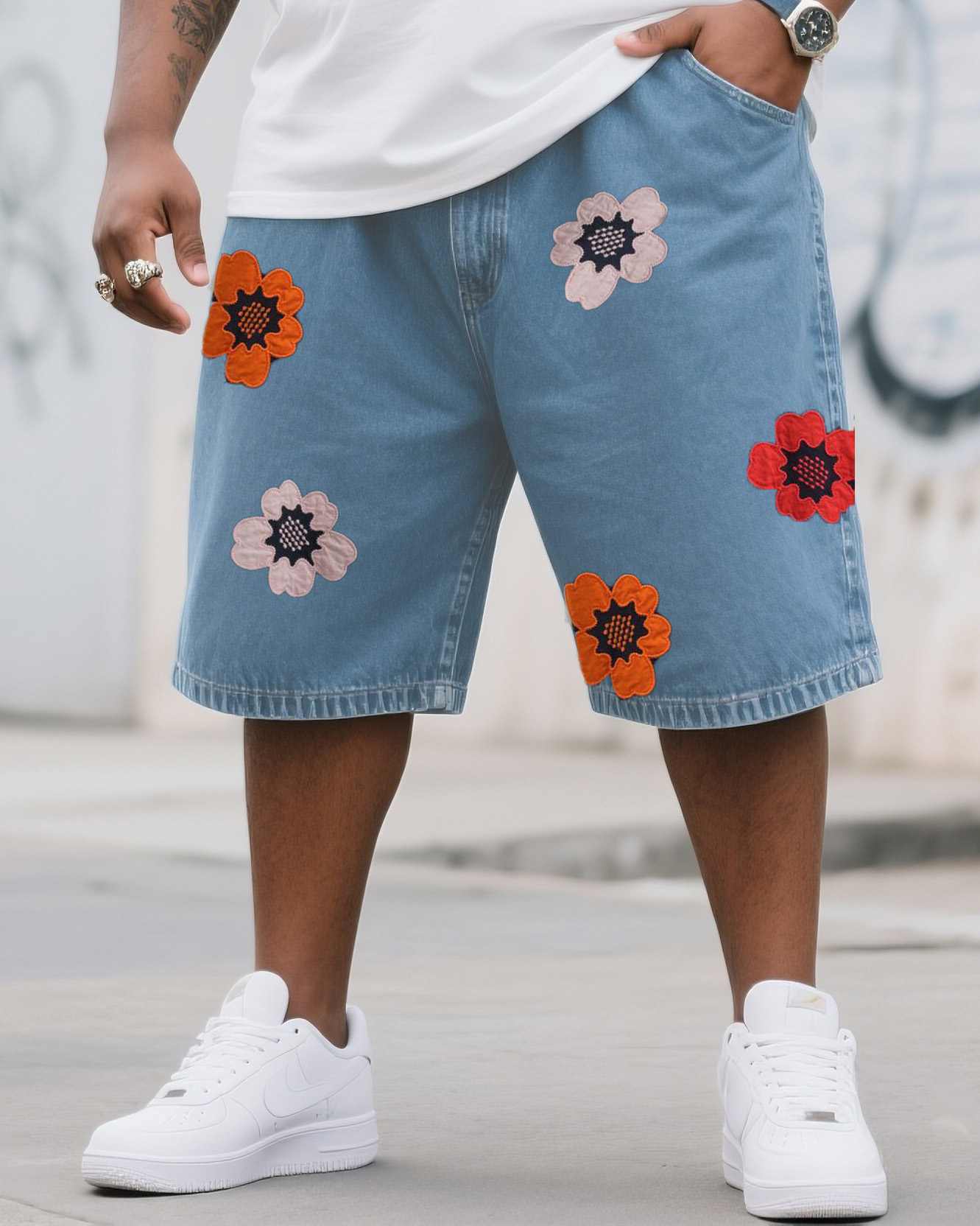 Plus Size Men's Fashion Sunflower Shorts Jeans