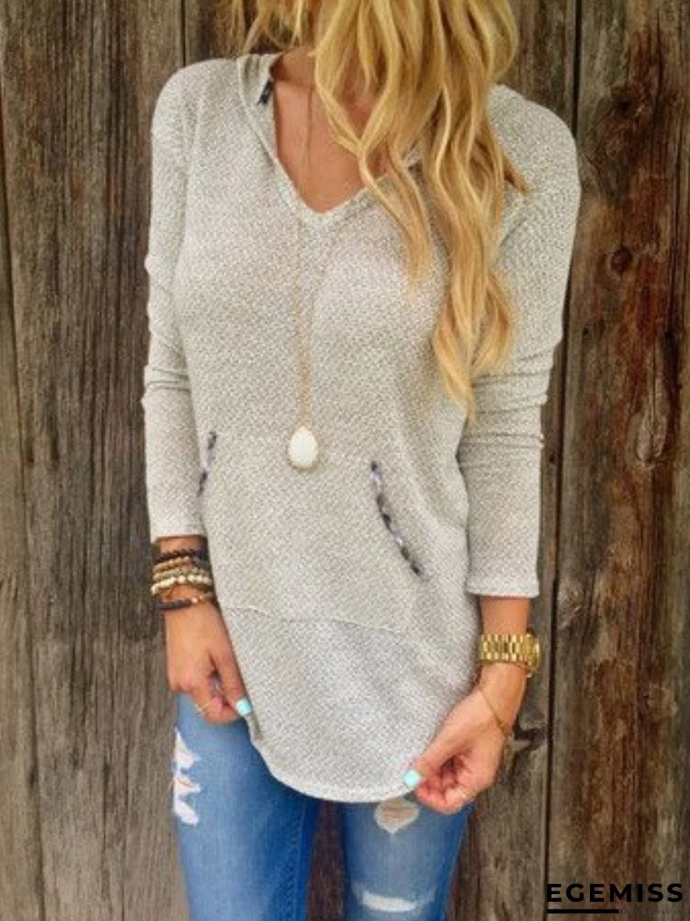 Grey Casual Solid plus size Outerwear | EGEMISS