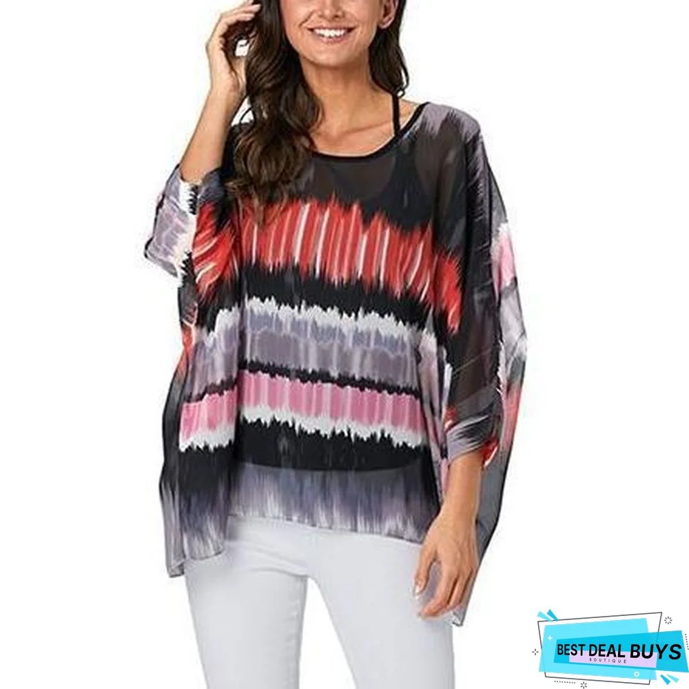 Plus Size Women Batwing Sleeve Casual Chiffon Tops Blouses