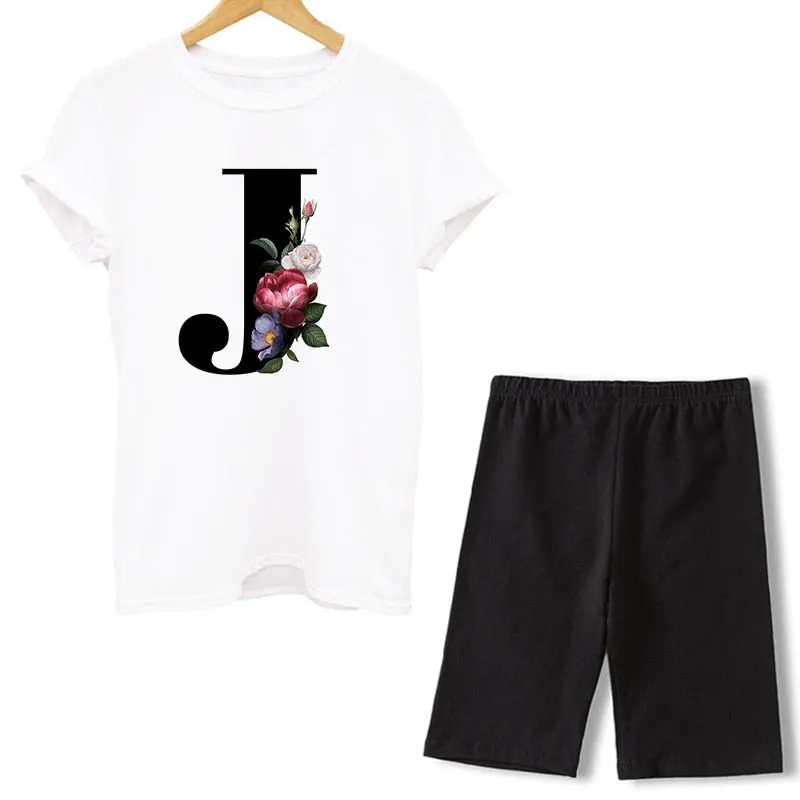 Women Two Piece Set Letter T Shirts And Shorts Sets Summer Short Sleeve O-neck Casual Biker Tracksuit Sexy Outfit For Woman 2