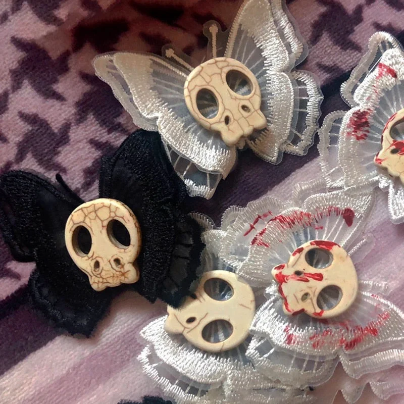 Gothic Injured Butterfly Skull Hair Clip BE179
