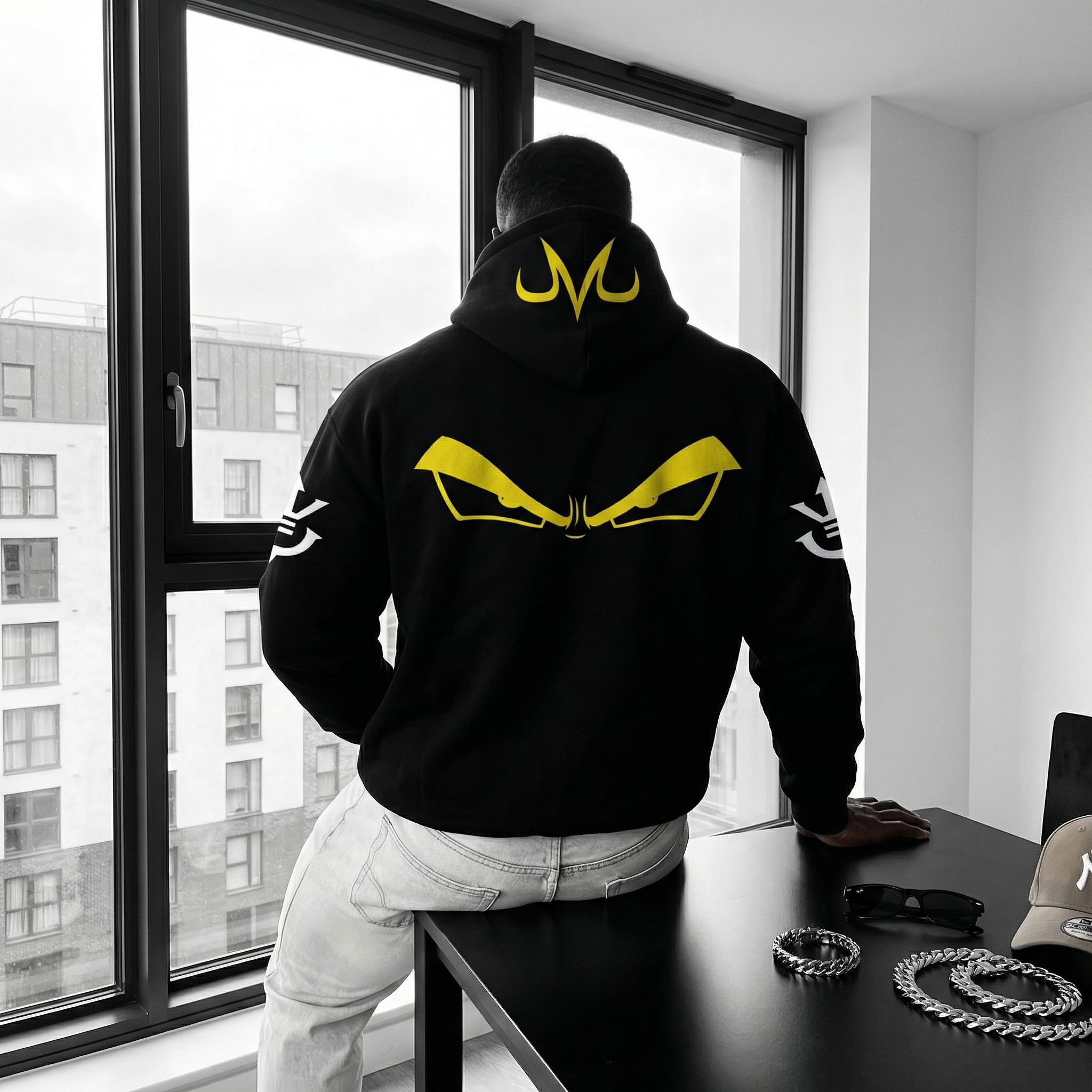 Men's Saiyan Glow-in-the-Dark Reflective Print Hoodie