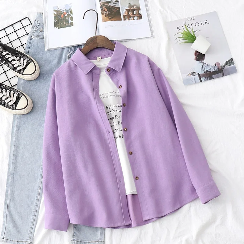 2021 New Simple Women's Shirt Long Sleeve Loose Tops Office Lady Casual Pink White Blue Long Sleeve Blouses Fashion Clothing