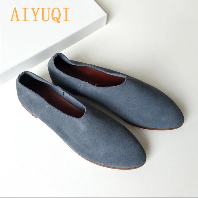 AIYUQI Women's Shoes Genuine Leather 2021 New Casual Large Size 41 42 43 Pointed Toe Women's Loafers Suede Shoes Ladies