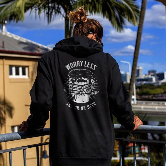 Worry Less And Drink Beer Printed Men's Loose Casual Hoodie
