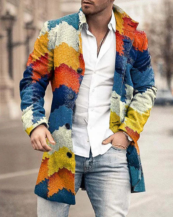 Men's Casual Multicolor Long Sleeve Mid Length Cardigan Trench Coat